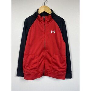 Under Armour Top Boys Size 6 Red Full Zip Jacket Long Sleeve Mock Neck Logo